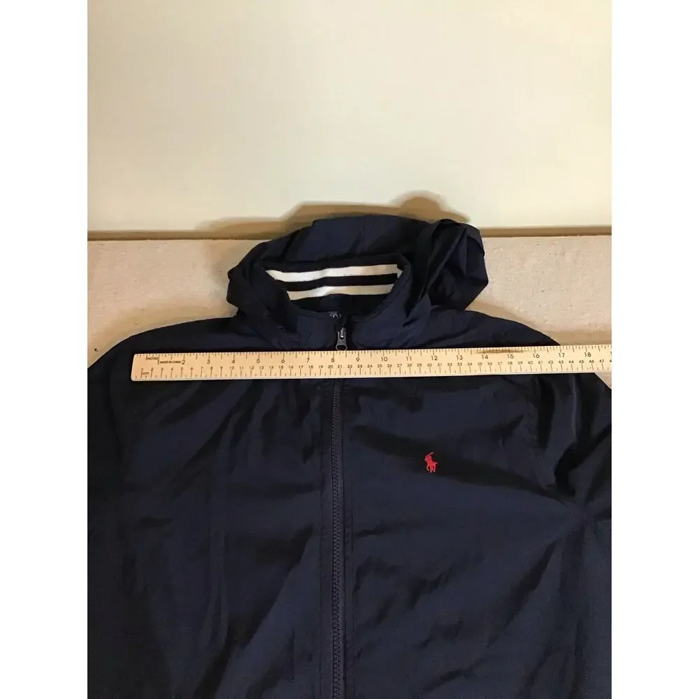Ralph Lauren Polo Signature Logo Navy Blue Hooded  Windbreaker Jacket Sz.14/16